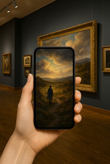 نمونه قاب جادویی شخصی در حال دیدن ویدیوی واقعیت افزوده قاب عکس زنده است