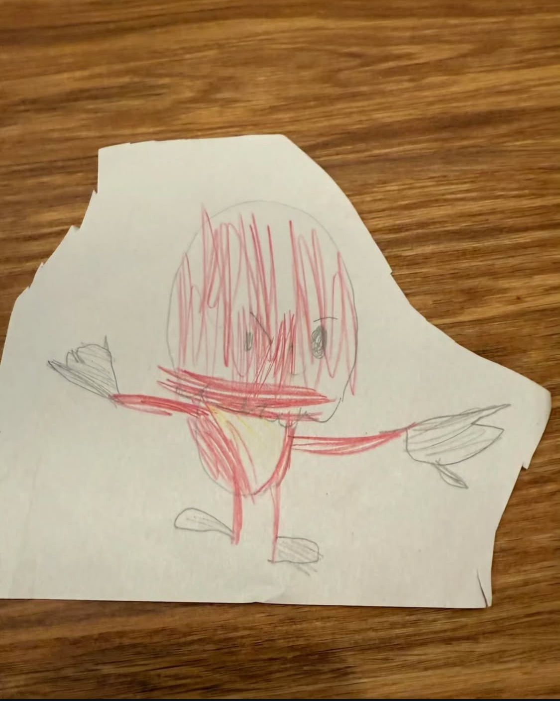 تصویر نقاشی کودکانه از یک هیولای قرمز