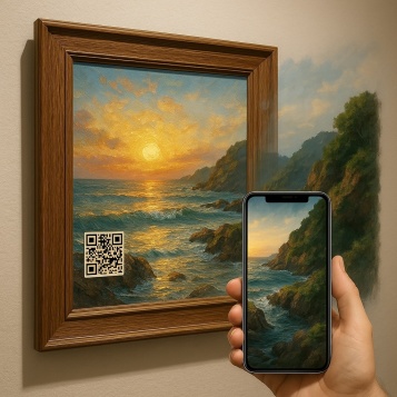 نمونه قاب جادویی شخصی در حال دیدن ویدیوی واقعیت افزوده قاب عکس زنده است